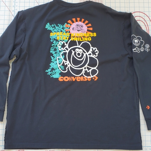 Converse Long Sleeve Men's XXlarge T-shirt Black Spread Kindness Stay Smiling - Picture 1 of 10